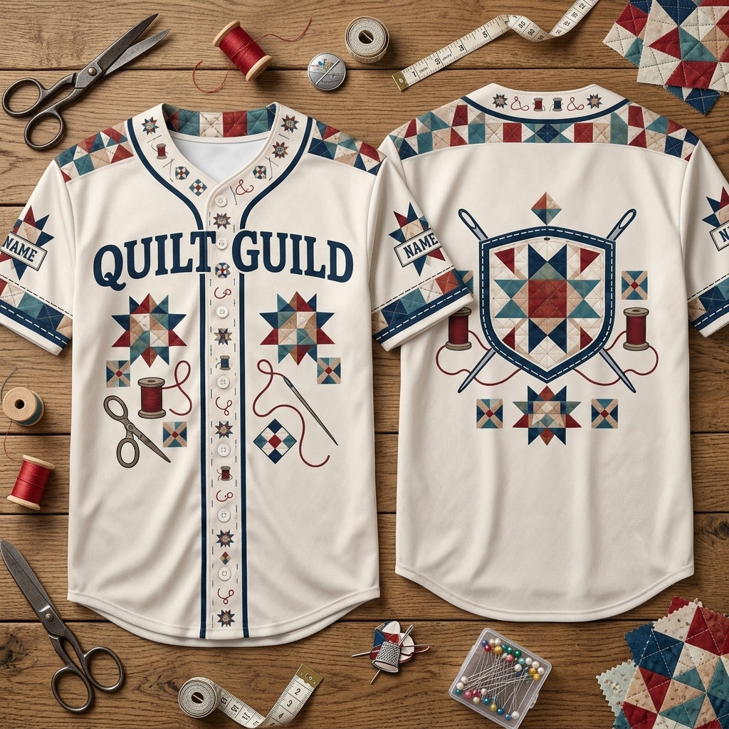 Custom Quilt Guild Patchwork Baseball Jersey - Personalized Quilter Gift - mockup 2