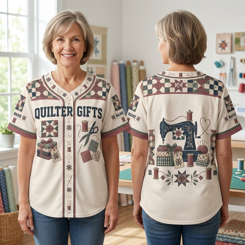 Custom Quilter Gifts Patchwork Baseball Jersey – Personalized Sewing Enthusiast Apparel - mockup 1