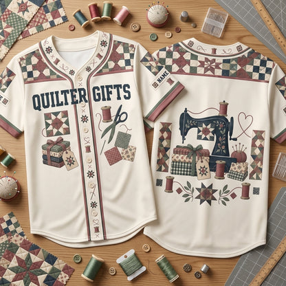 Custom Quilter Gifts Patchwork Baseball Jersey – Personalized Sewing Enthusiast Apparel - mockup 2