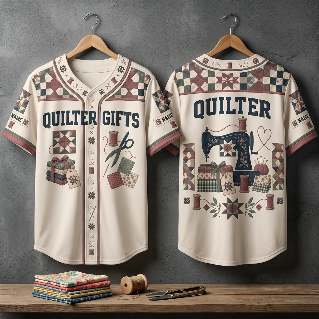 Custom Quilter Gifts Patchwork Baseball Jersey – Personalized Sewing Enthusiast Apparel - mockup 3
