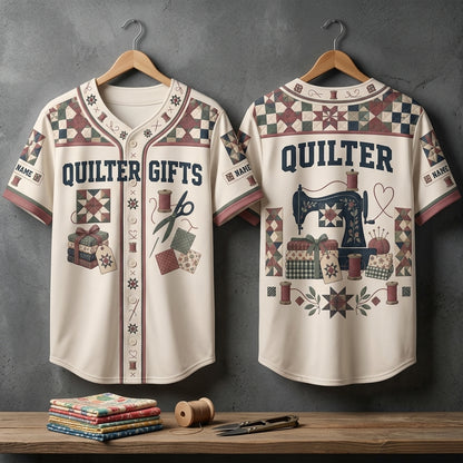 Custom Quilter Gifts Patchwork Baseball Jersey – Personalized Sewing Enthusiast Apparel - mockup 3