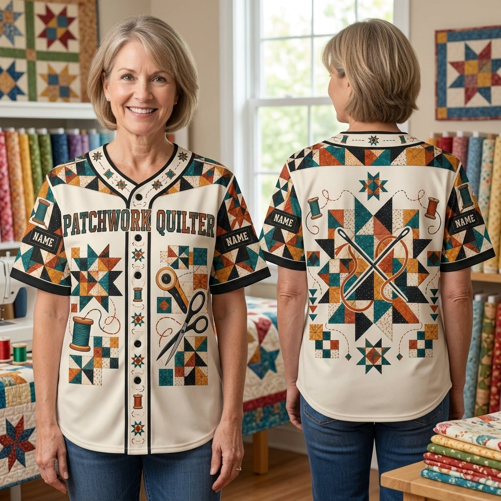 Personalized Patchwork Quilter Baseball Jersey - Custom Sewing Gift for Quilting Enthusiasts - mockup 1
