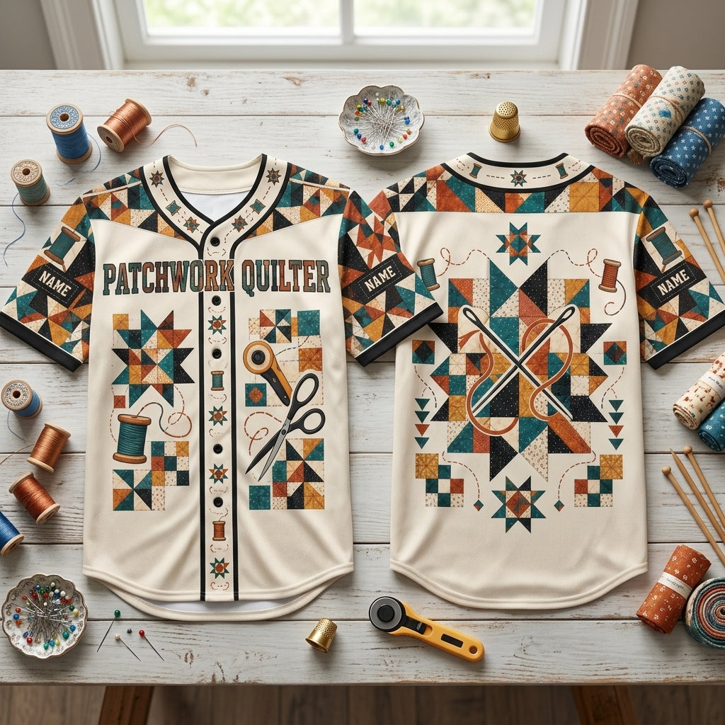 Personalized Patchwork Quilter Baseball Jersey - Custom Sewing Gift for Quilting Enthusiasts - mockup 2