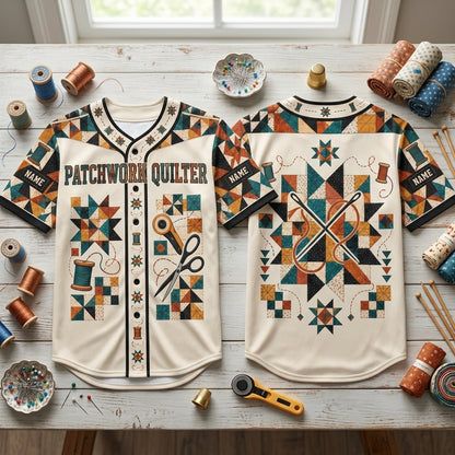 Personalized Patchwork Quilter Baseball Jersey - Custom Sewing Gift for Quilting Enthusiasts - mockup 2