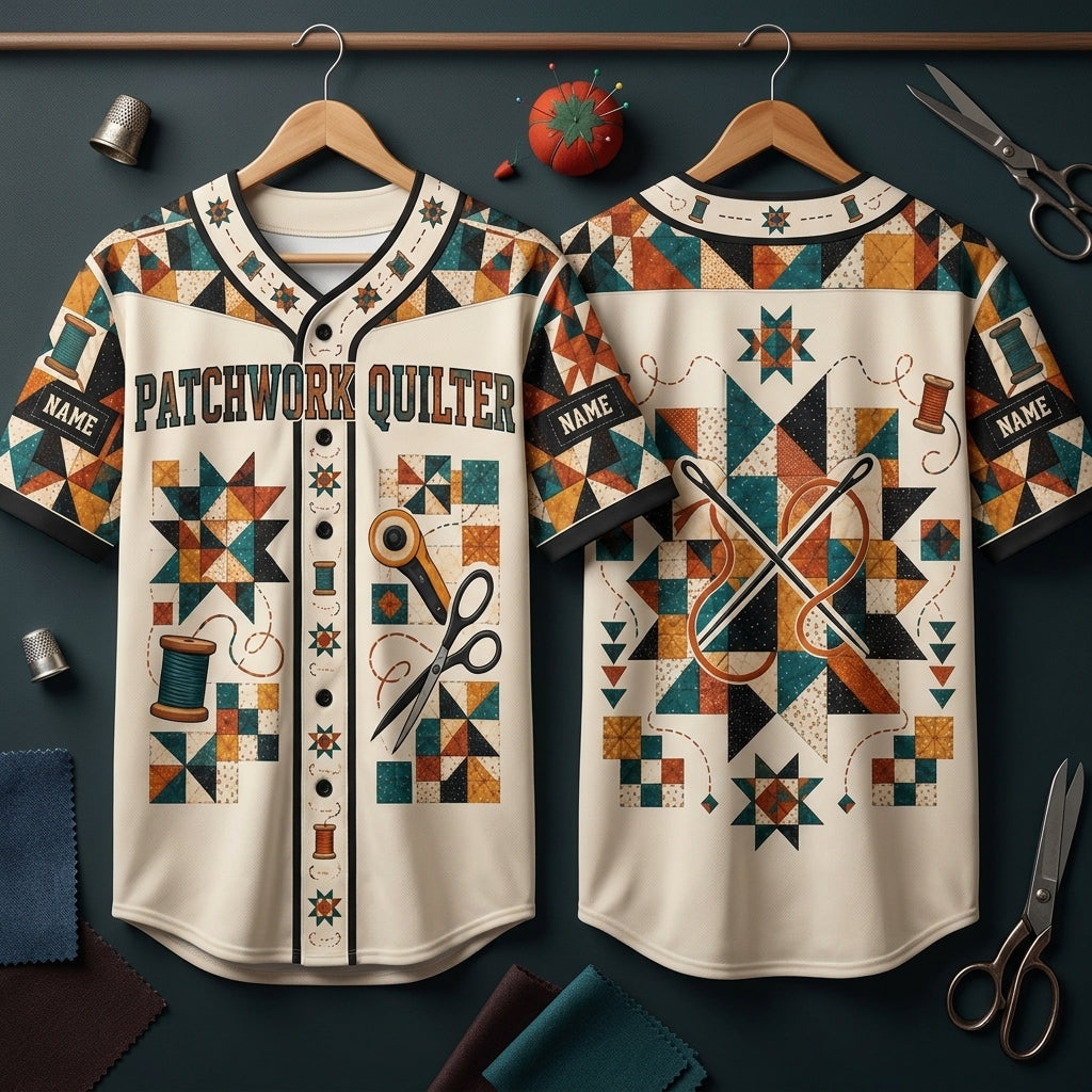Personalized Patchwork Quilter Baseball Jersey - Custom Sewing Gift for Quilting Enthusiasts - mockup 3