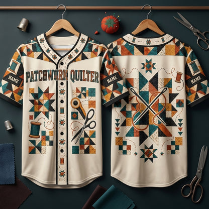Personalized Patchwork Quilter Baseball Jersey - Custom Sewing Gift for Quilting Enthusiasts - mockup 3