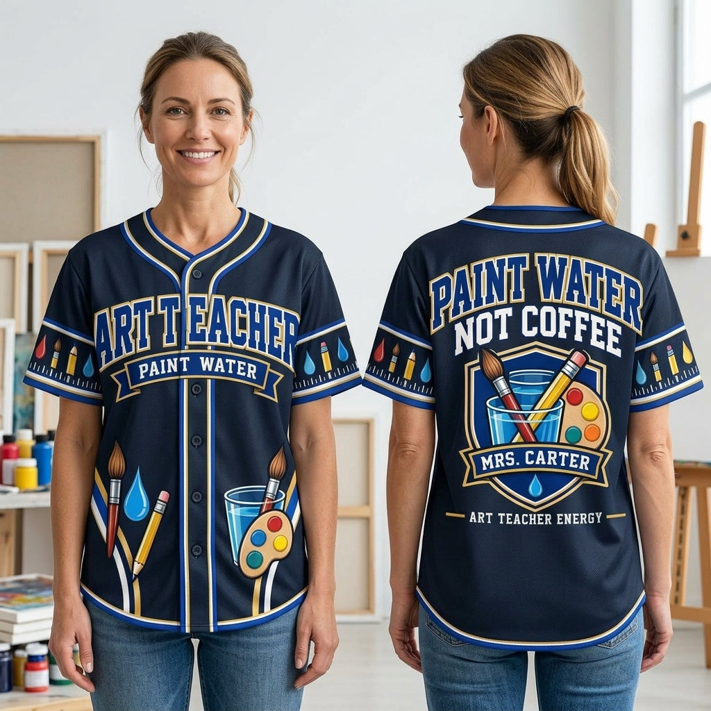 Custom Art Teacher Paint Water Baseball Jersey - Personalized Art Educator Gift - mockup 1