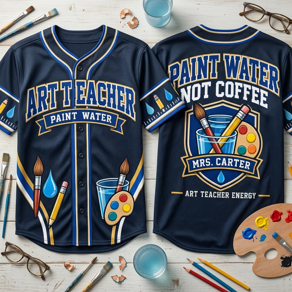 Custom Art Teacher Paint Water Baseball Jersey - Personalized Art Educator Gift - mockup 2
