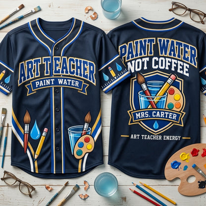 Custom Art Teacher Paint Water Baseball Jersey - Personalized Art Educator Gift - mockup 2