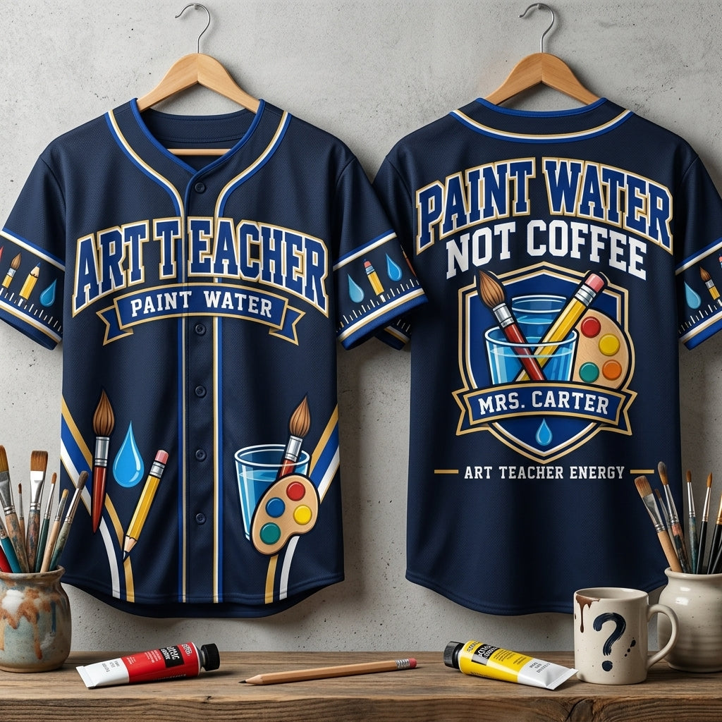 Custom Art Teacher Paint Water Baseball Jersey - Personalized Art Educator Gift - mockup 3