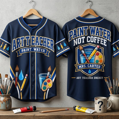 Custom Art Teacher Paint Water Baseball Jersey - Personalized Art Educator Gift - mockup 3