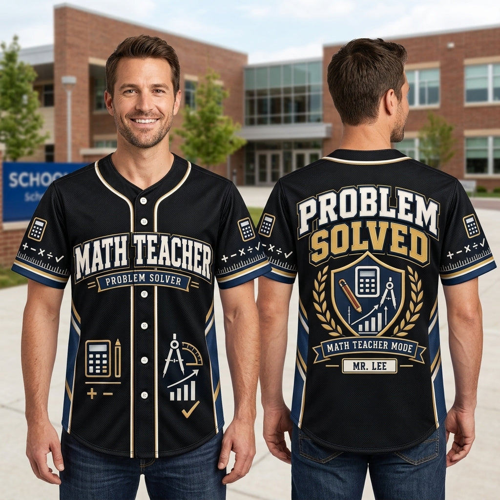 Personalized Math Teacher Problem Solver Baseball Jersey – Custom Educator Gift - mockup 1