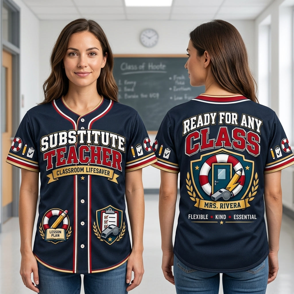 Personalized Substitute Teacher Classroom Lifesaver Baseball Jersey - Educator Gift - mockup 1