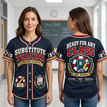 Personalized Substitute Teacher Classroom Lifesaver Baseball Jersey - Educator Gift - mockup 1