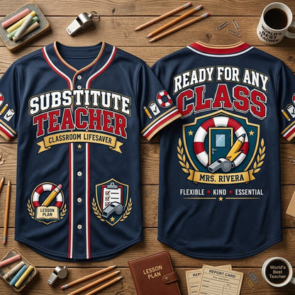 Personalized Substitute Teacher Classroom Lifesaver Baseball Jersey - Educator Gift - mockup 2