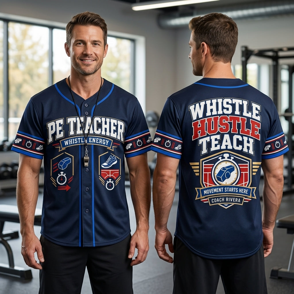 Personalized PE Teacher Whistle Energy Baseball Jersey – Coach Appreciation Gift - mockup 1