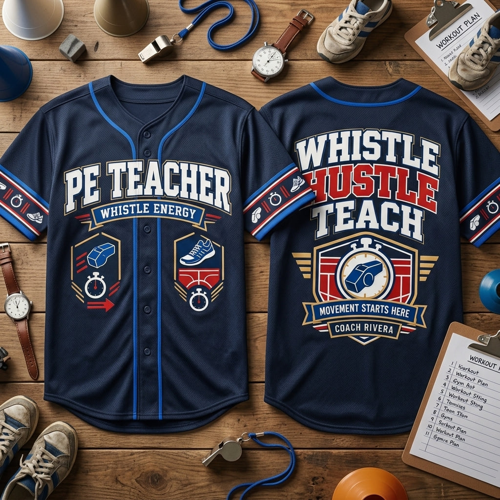Personalized PE Teacher Whistle Energy Baseball Jersey – Coach Appreciation Gift - mockup 2