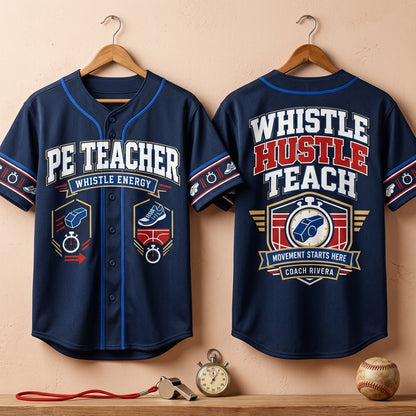 Personalized PE Teacher Whistle Energy Baseball Jersey – Coach Appreciation Gift - mockup 3