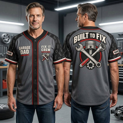 Personalized Mechanic Garage Dad Baseball Jersey – Custom Fix It Crew Apparel - mockup 1
