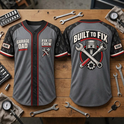 Personalized Mechanic Garage Dad Baseball Jersey – Custom Fix It Crew Apparel - mockup 2
