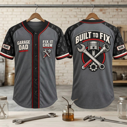 Personalized Mechanic Garage Dad Baseball Jersey – Custom Fix It Crew Apparel - mockup 3