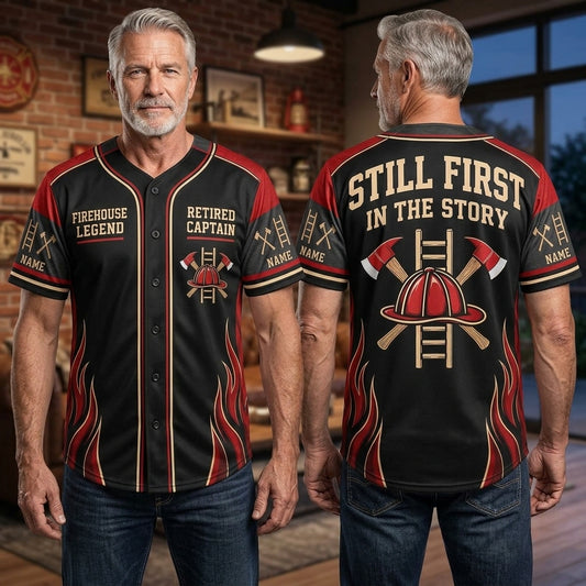 Personalized Firefighter Retirement Captain Baseball Jersey - Firehouse Legend Gift - mockup 1