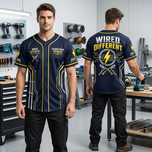 Custom Wired Different Electrician Journeyman Baseball Jersey – Electrician Pride Gift - mockup 1