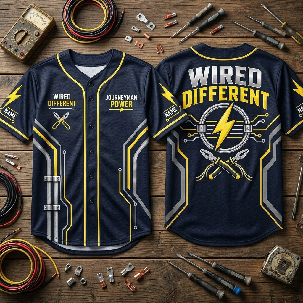 Custom Wired Different Electrician Journeyman Baseball Jersey – Electrician Pride Gift - mockup 2