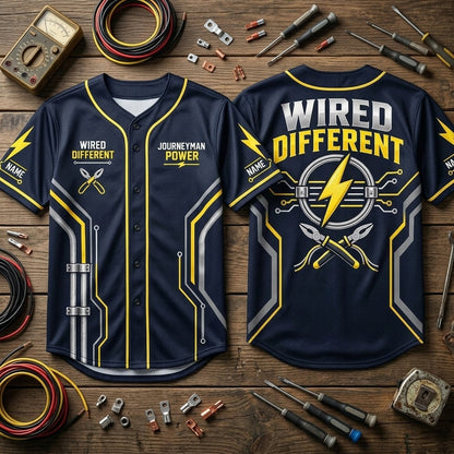 Custom Wired Different Electrician Journeyman Baseball Jersey – Electrician Pride Gift - mockup 2