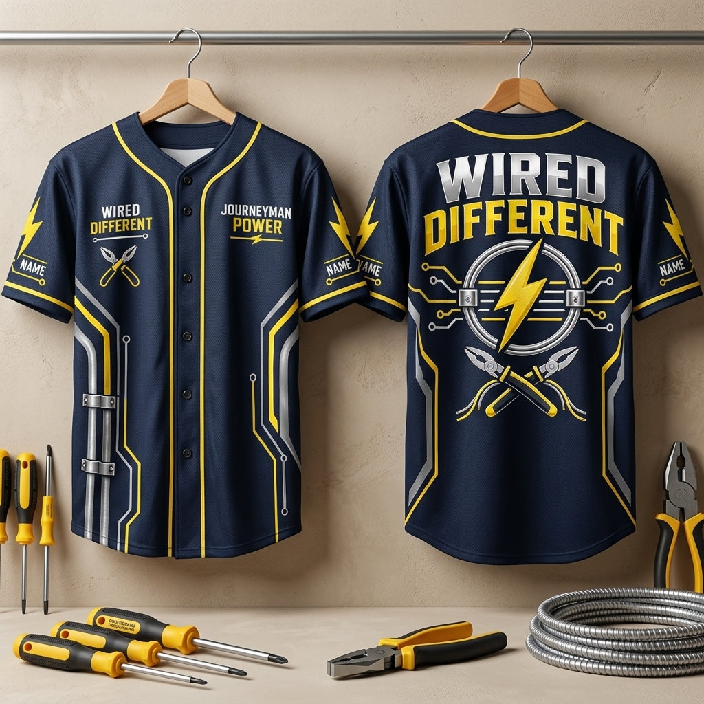 Custom Wired Different Electrician Journeyman Baseball Jersey – Electrician Pride Gift - mockup 3