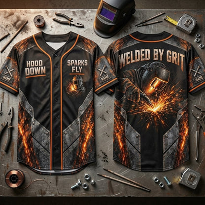 Personalized Welder Hood Down Sparks Fly Baseball Jersey – Custom Welder Gift - mockup 2
