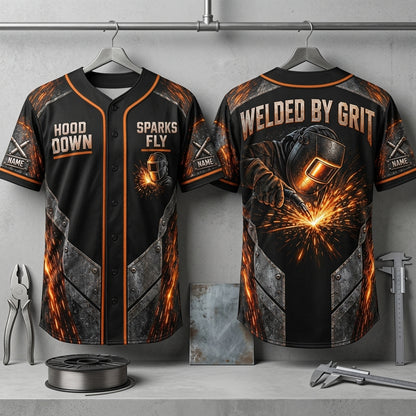 Personalized Welder Hood Down Sparks Fly Baseball Jersey – Custom Welder Gift - mockup 3