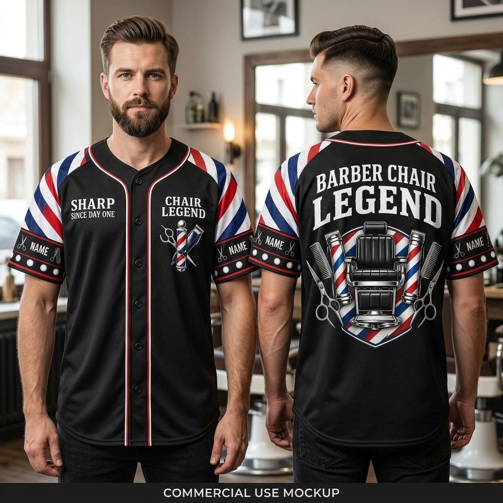 Custom Barber Chair Legend Baseball Jersey - Personalized Barber Gift - mockup 1