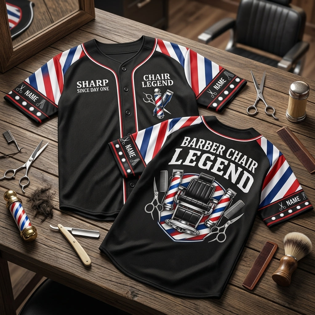 Custom Barber Chair Legend Baseball Jersey - Personalized Barber Gift - mockup 2