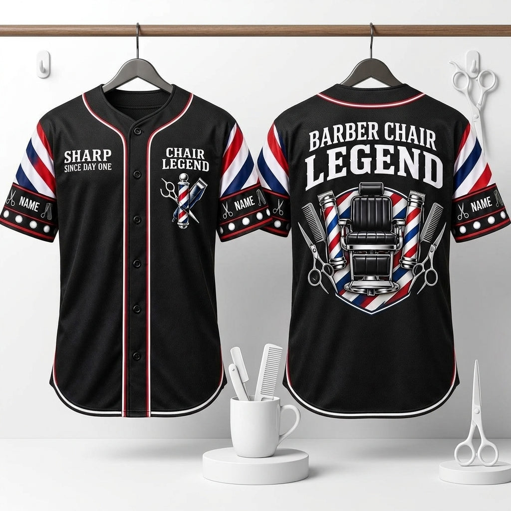 Custom Barber Chair Legend Baseball Jersey - Personalized Barber Gift - mockup 3