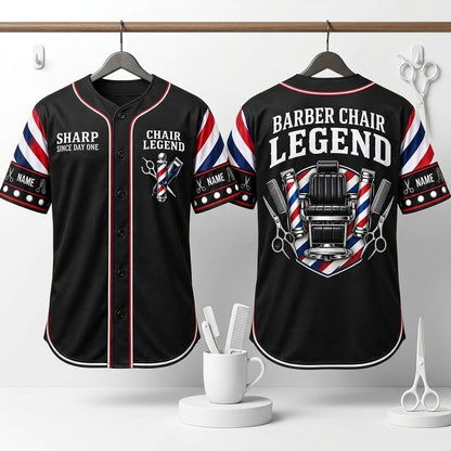 Custom Barber Chair Legend Baseball Jersey - Personalized Barber Gift - mockup 3