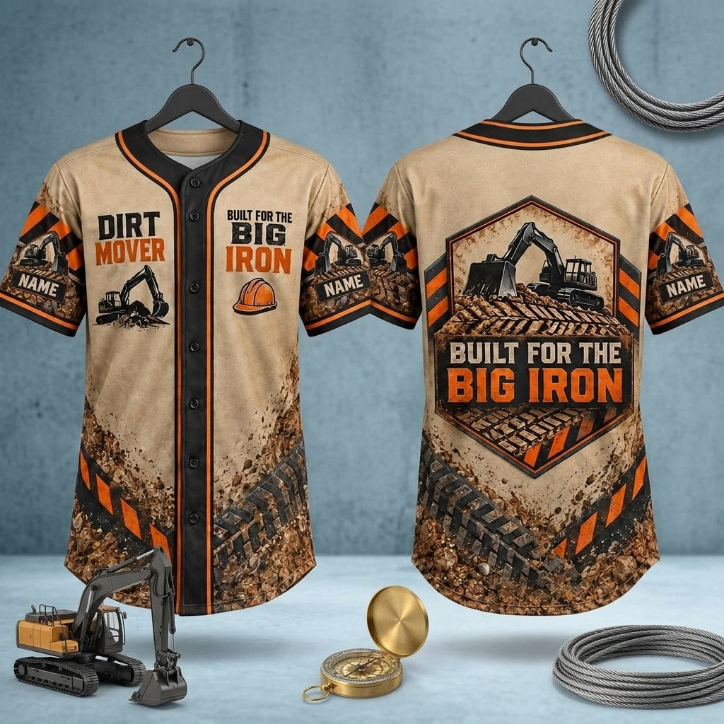 Personalized Heavy Equipment Operator Dirt Mover Baseball Jersey - Custom Gift for Construction Workers - mockup 3