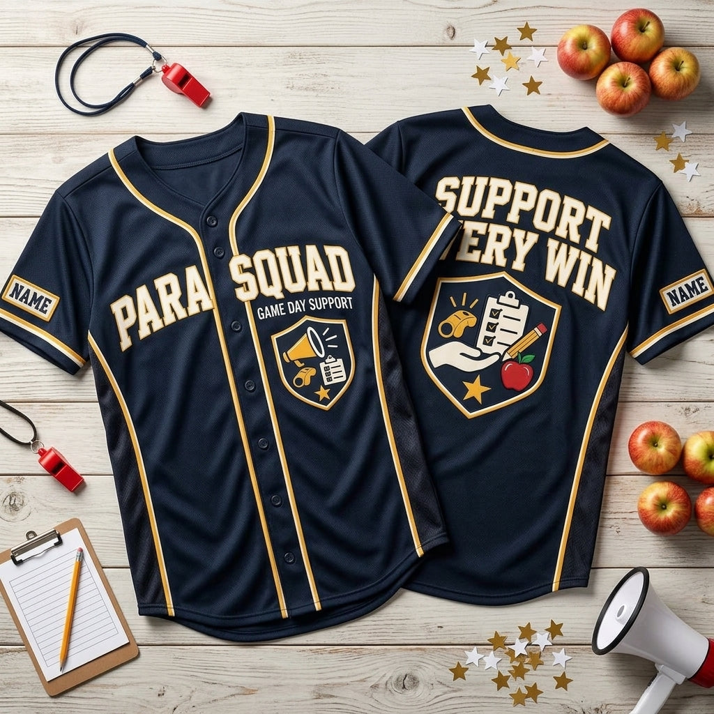 Personalized Para Squad Game Day Support Baseball Jersey – Custom Paraprofessional Apparel - mockup 2