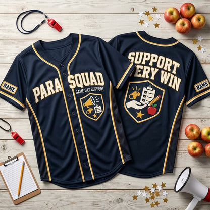 Personalized Para Squad Game Day Support Baseball Jersey – Custom Paraprofessional Apparel - mockup 2