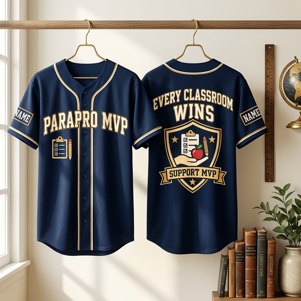 Personalized Paraprofessional Varsity Support MVP Baseball Jersey - Education Gift - mockup 3