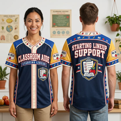 Personalized Classroom Aide Starting Lineup Baseball Jersey - School Support Staff Gift - mockup 1