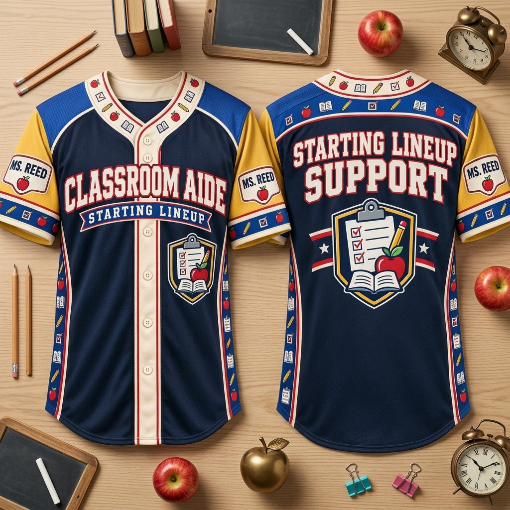 Personalized Classroom Aide Starting Lineup Baseball Jersey - School Support Staff Gift - mockup 2