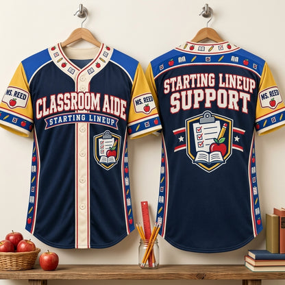 Personalized Classroom Aide Starting Lineup Baseball Jersey - School Support Staff Gift - mockup 3