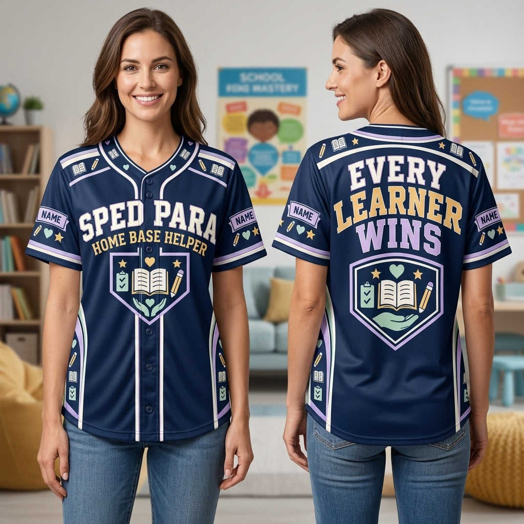 Custom SPED Para Home Base Helper Baseball Jersey - Special Education Professional Gift - mockup 1