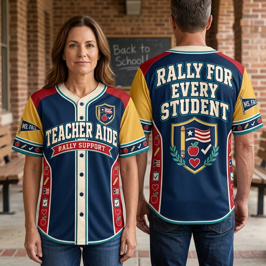 Personalized Teacher Aide Rally Support Baseball Jersey – School Spirit Apparel - mockup 1