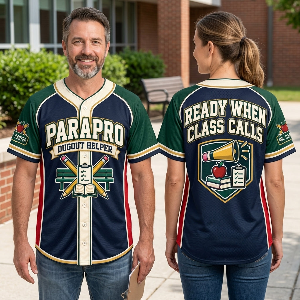 Custom Parapro Dugout Helper Baseball Jersey - Personalized Teacher Assistant Apparel - mockup 1