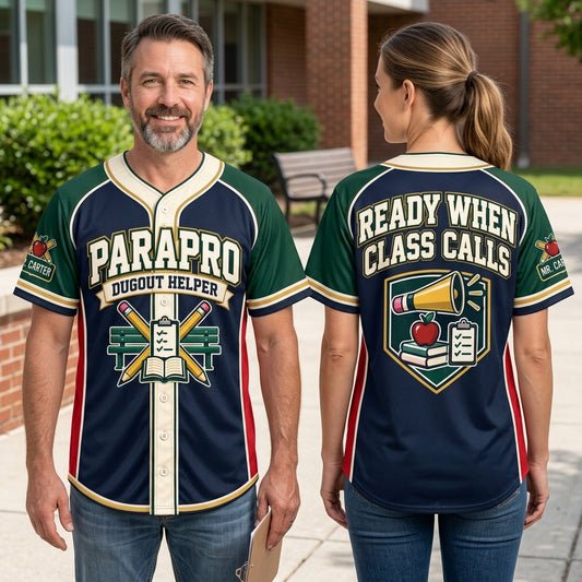 Custom Parapro Dugout Helper Baseball Jersey - Personalized Teacher Assistant Apparel - mockup 1
