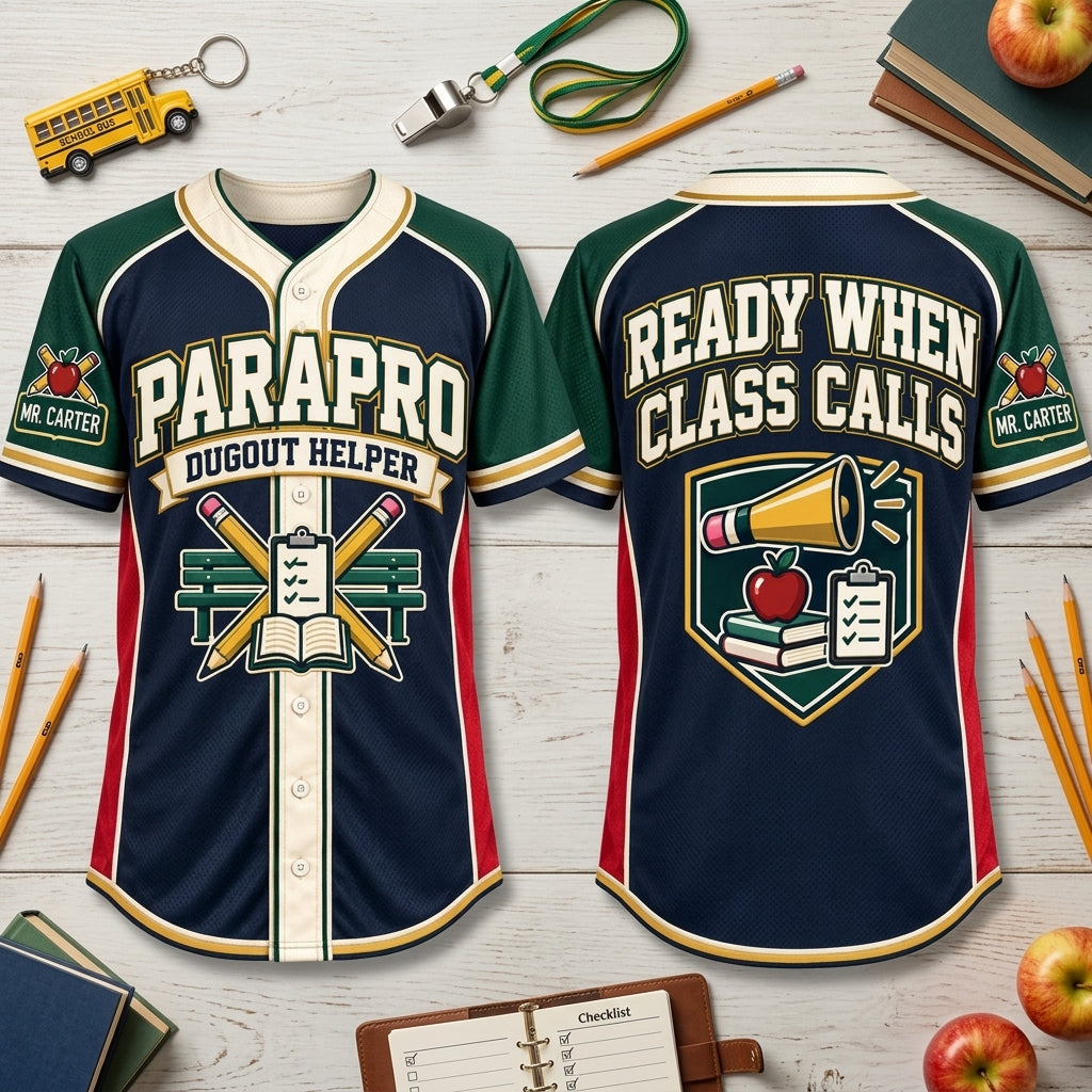 Custom Parapro Dugout Helper Baseball Jersey - Personalized Teacher Assistant Apparel - mockup 2