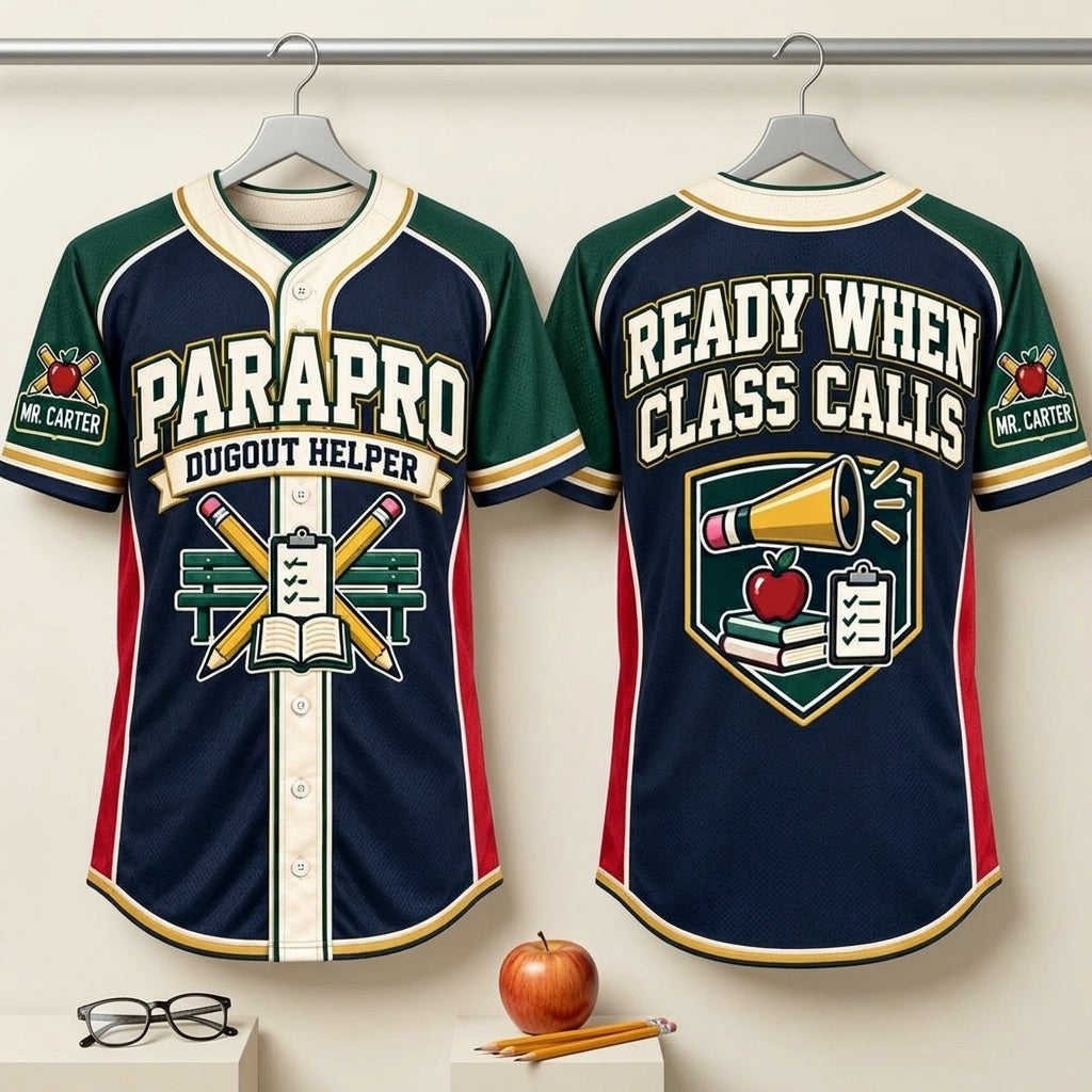 Custom Parapro Dugout Helper Baseball Jersey - Personalized Teacher Assistant Apparel - mockup 3