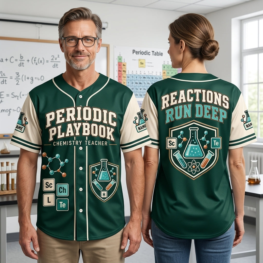 Custom Periodic Playbook Chemistry Teacher Baseball Jersey – Science Educator Gift - mockup 1